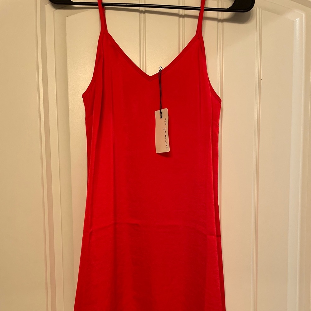 Red Strap Dress- Patterned Bottom NEW Small